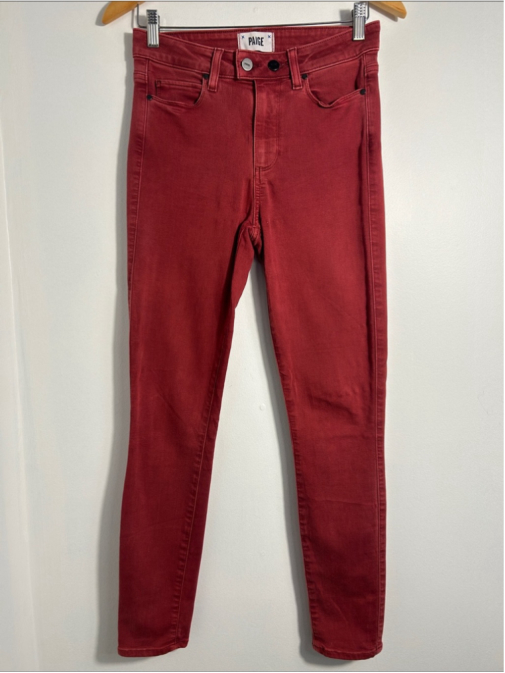 PAIGE Hoxton Ankle Skinny Jeans Women’s Size 27 Red Stretch Mid Rise